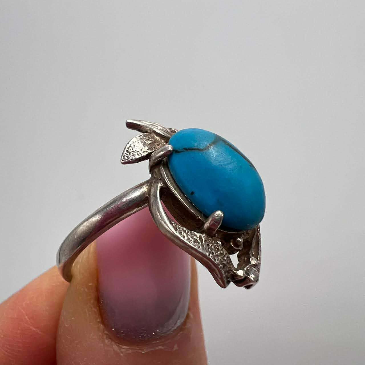 Sterling Silver Vintage Ring Sterling Silver 925 Stone Turquoise S 8US Size ONE SIZE - 10 Thumbnail