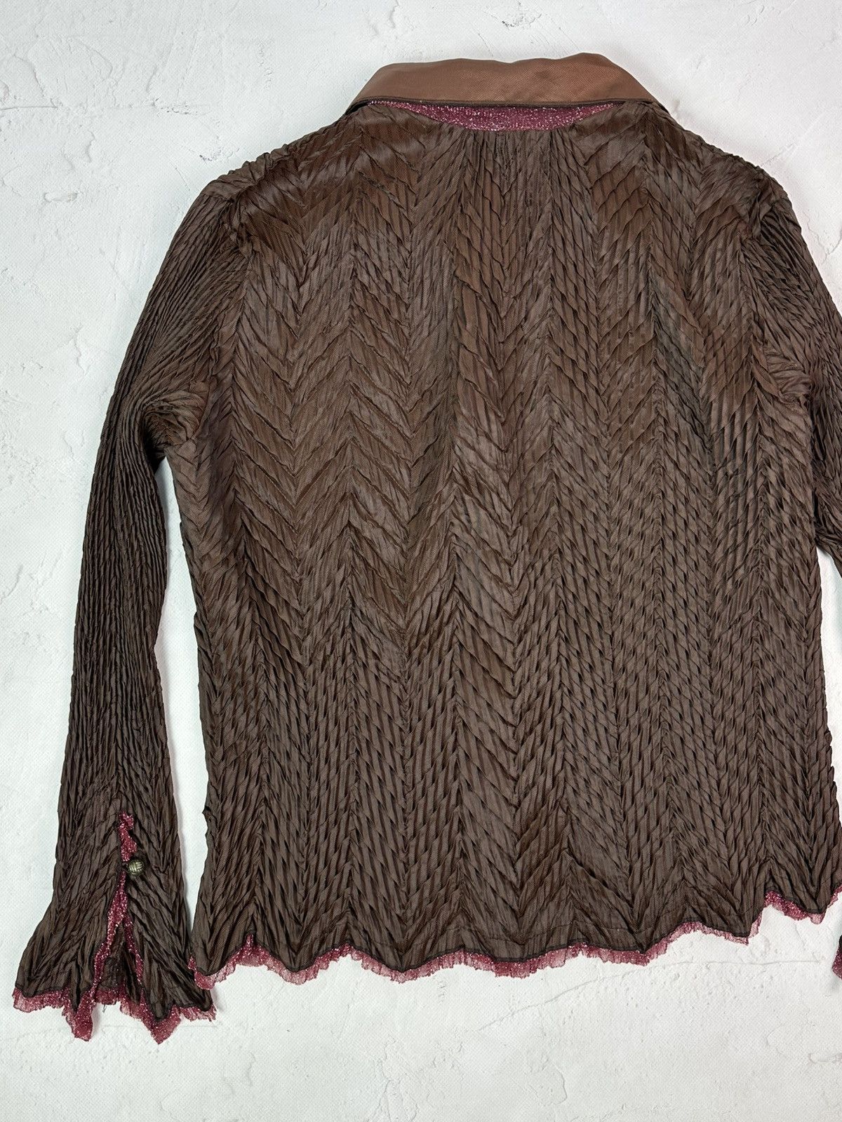 Vintage Vintage Pleated Brown Long Sleeve Shirt Size M / US 6-8 / IT 42-44 - 10 Thumbnail