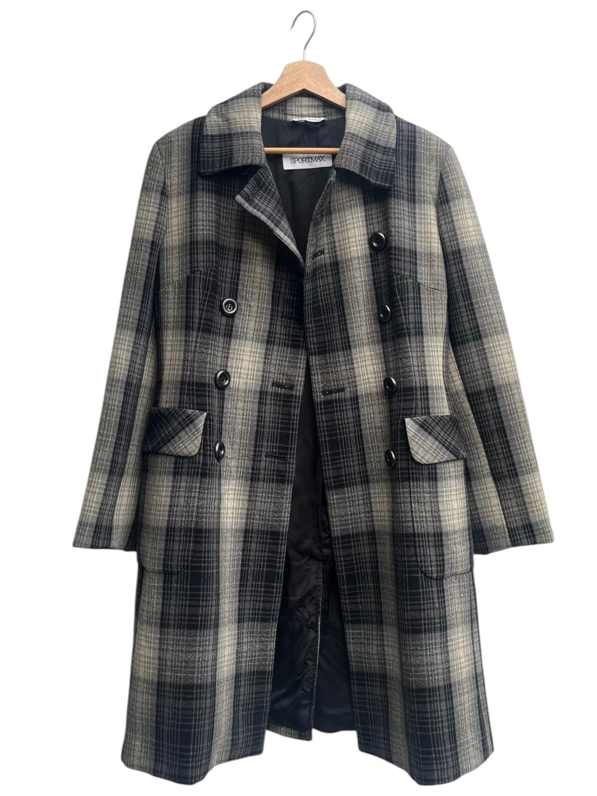 Max Mara Sportmax Plaid Double Breasted Wool Blend Coat Size S / US 4 / IT 40 - 4 Thumbnail