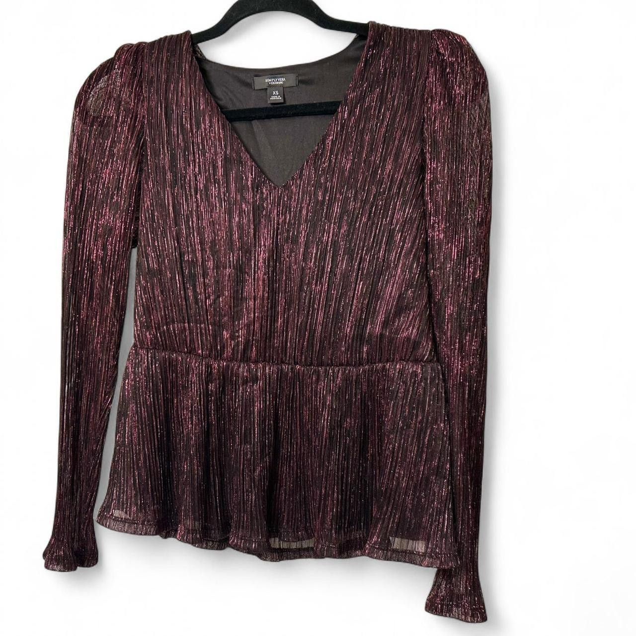Vera Wang Vera Wang XS Burgundy sparkly pleated peplum long sleeves Size XS / US 0-2 / IT 36-38 - 9 Thumbnail