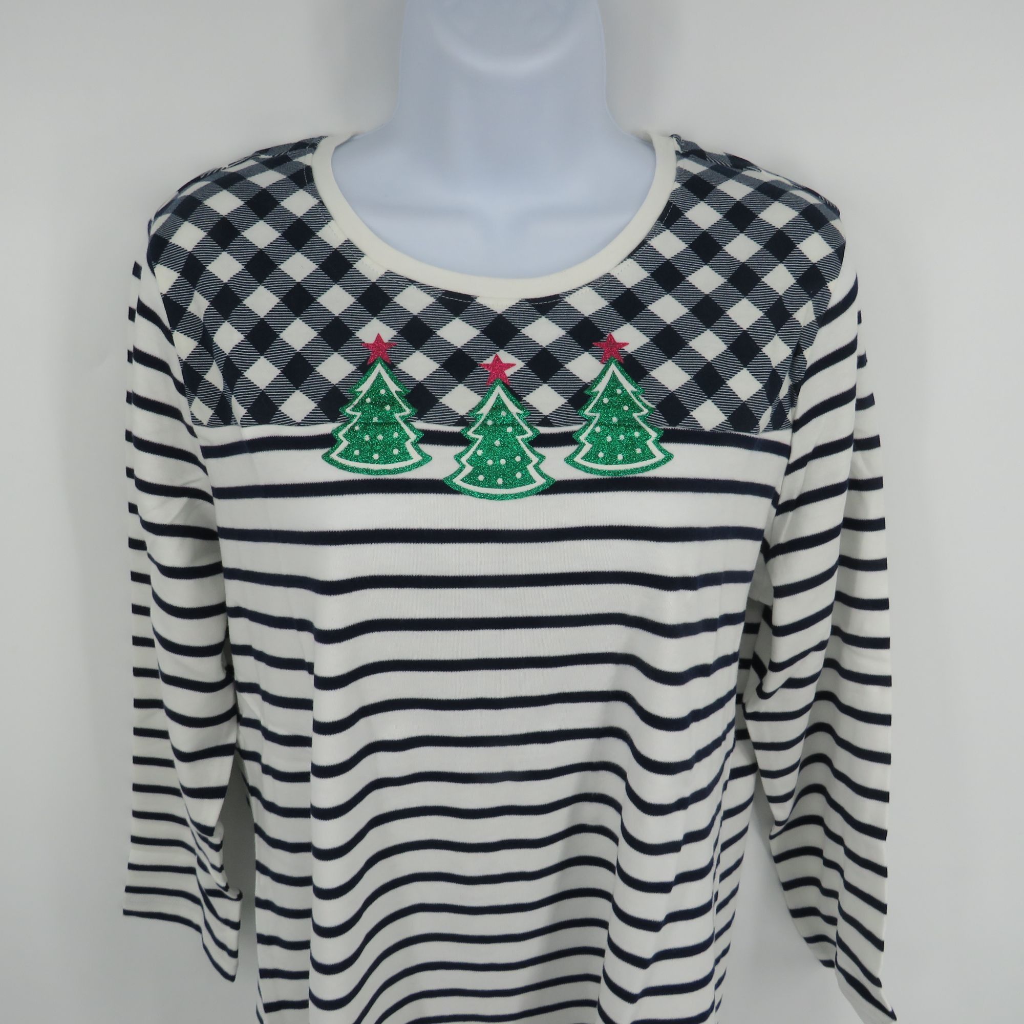 Other Kim Rogers Women's Striped Plaid Christmas Tree Top Small NW Size S / US 4 / IT 40 - 3 Thumbnail