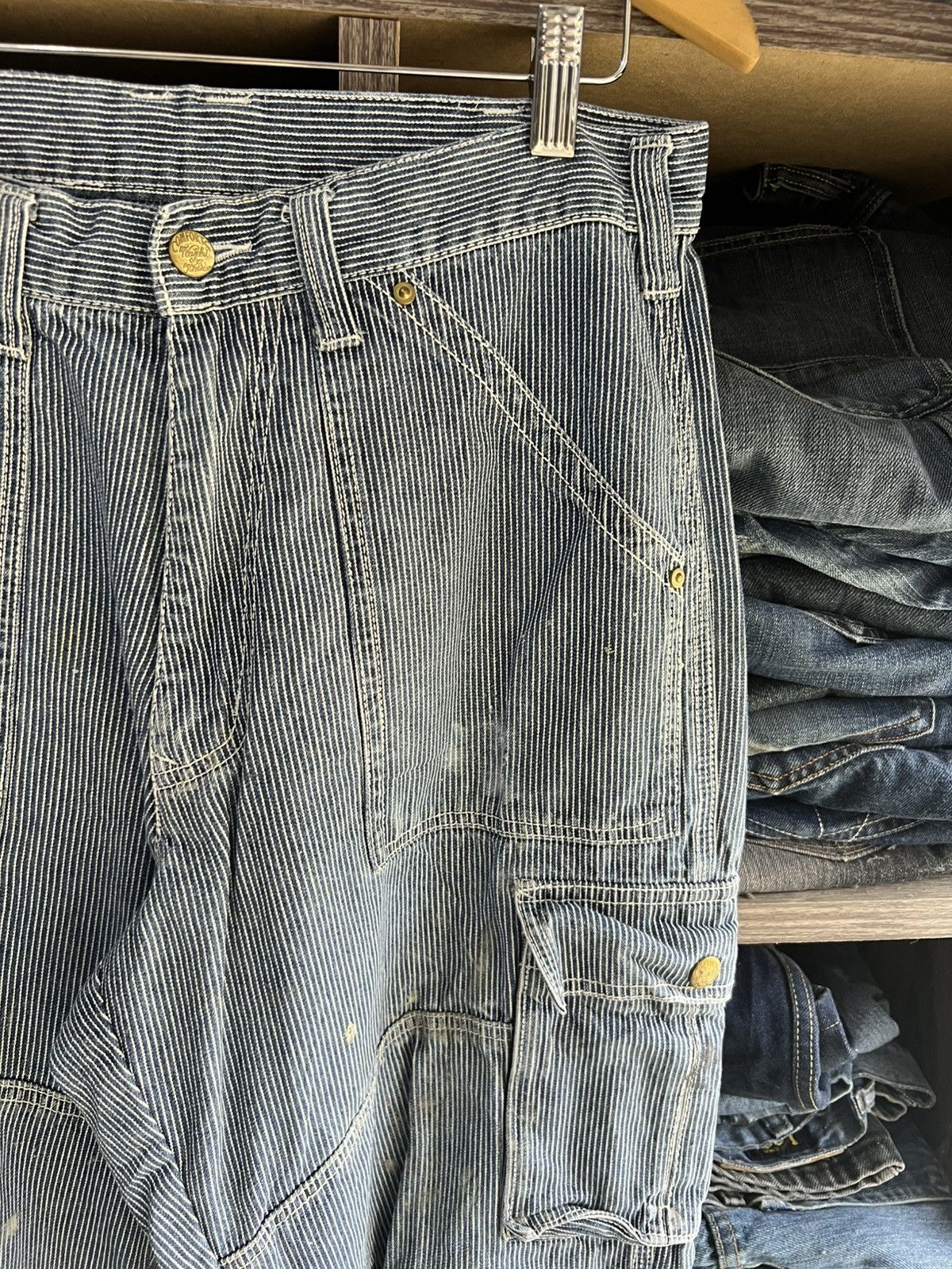 Japanese Brand 🔥Vintage Dogman Hickory Stripe Cargo Work Pant Size US 31 - 9 Thumbnail
