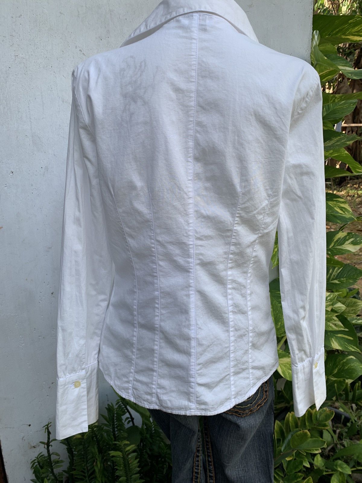 MAX&Co. Max&CO Italy Lace up White Ruffle Fitted Shirt Size L / US 10 / IT 46 - 4 Thumbnail