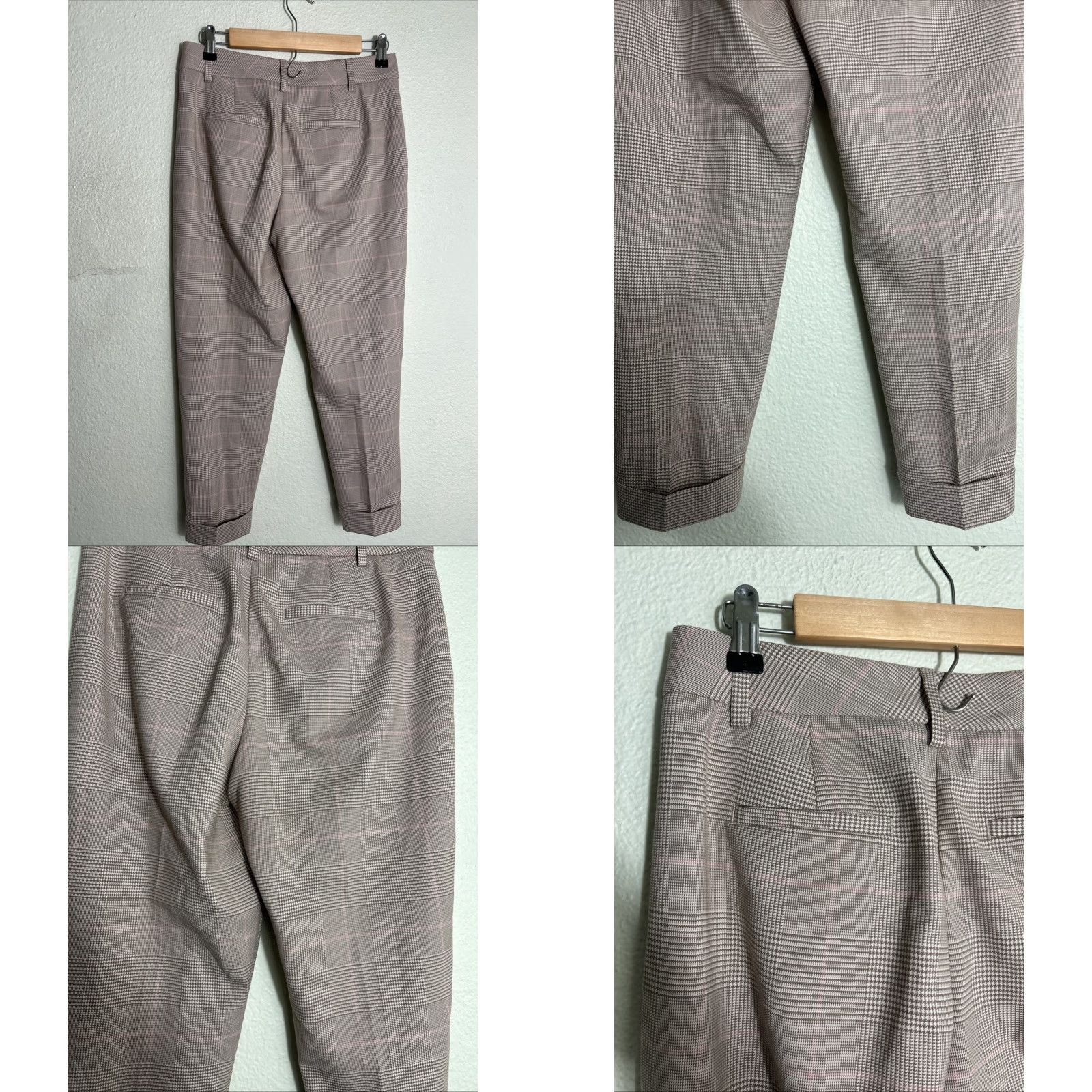 Banana Republic Banana Republic Sloan Fit Pant Womens 2P Beige Glen Plaid Slim Ankle Houndstooth - Cotton Blend, Slim, Flat Front, Mid Rise, 24in Inseam, Zip, Casual Size 26" / US 2 / IT 38 - 8 Thumbnail