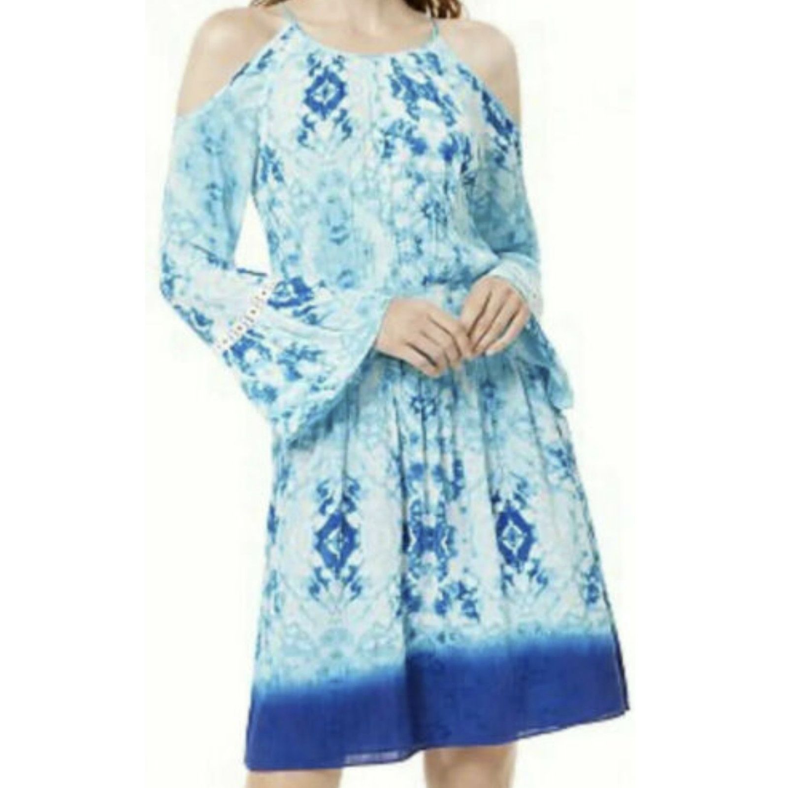 I.N.C INC Smocked Dress Cold-Shoulder Bell-Sleeve TieDye Galaxy XS Size XS / US 0-2 / IT 36-38 - 1 Thumbnail