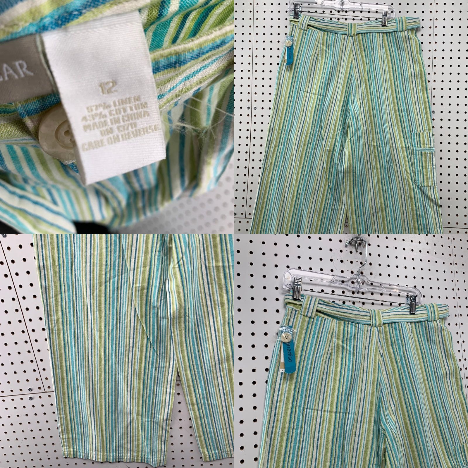 Vintage Fieldgear Linen Pants Womens 12 Green Wide Leg Drawstring Cotton Blend Casual Cropped 24in Inseam Size 34" / US 12 / IT 48 - 8 Thumbnail