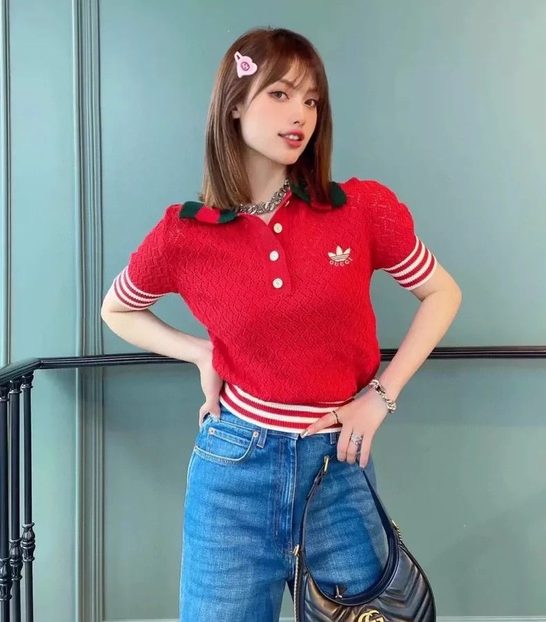 Gucci Gucci Adidas Adidas co-branded red cotton polo short-sleeve Size XS / US 0-2 / IT 36-38 - 3 Thumbnail