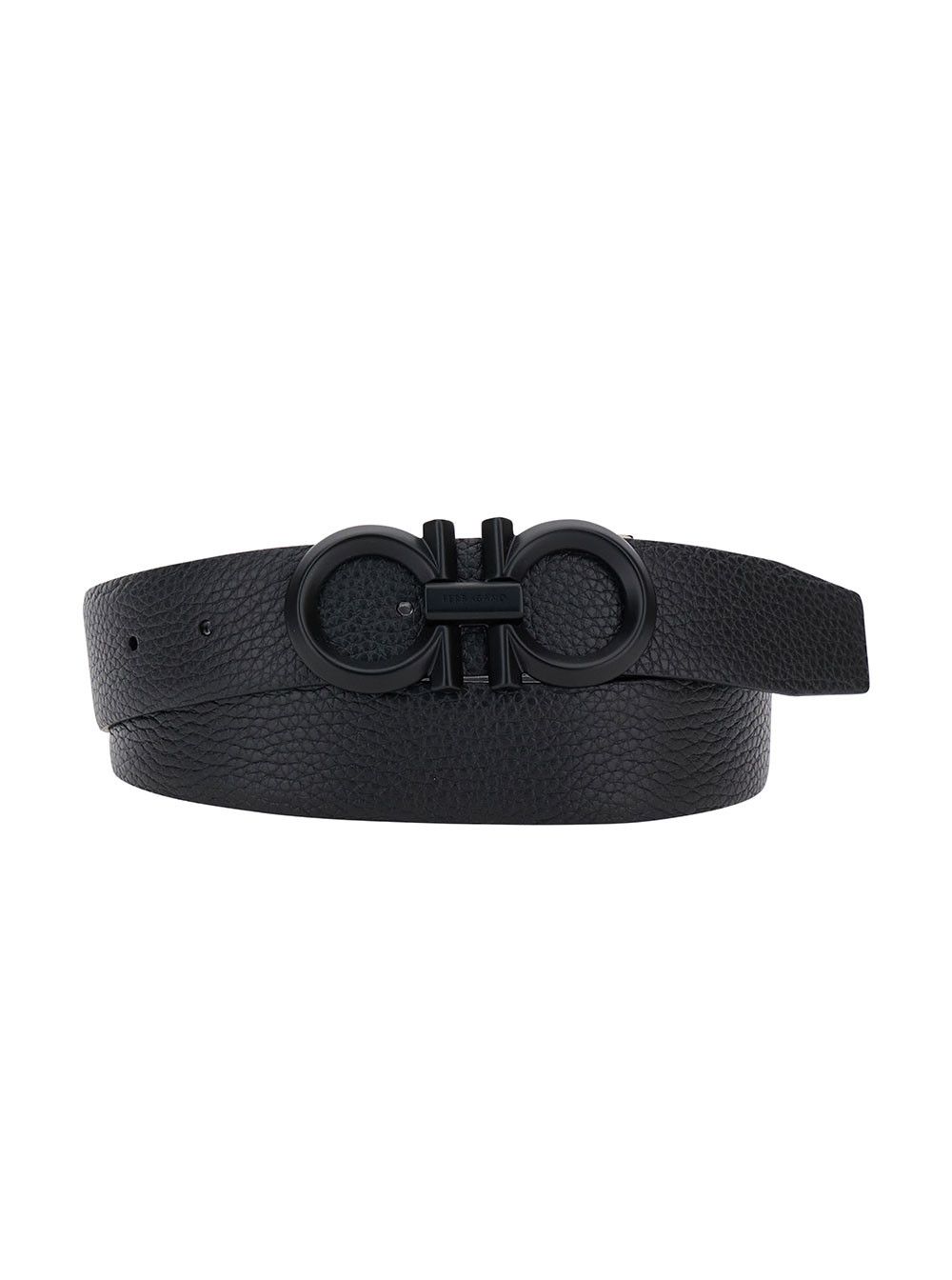 Salvatore Ferragamo Black Belt with Gancini Buckle in Tone-on-Tone Hammered Leather for Men Size ONE SIZE - 1 Thumbnail