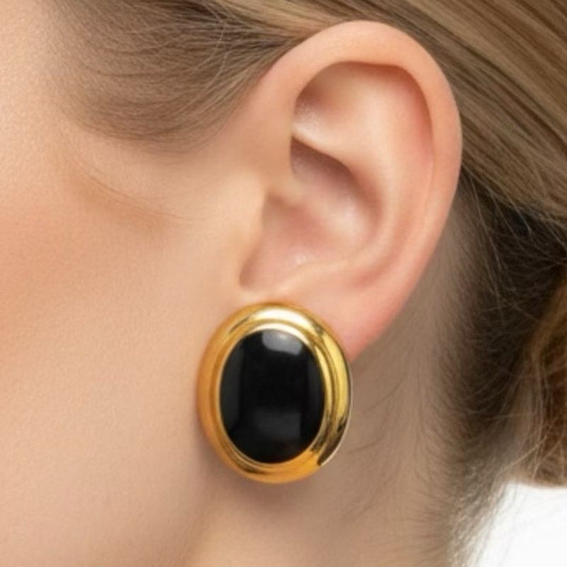 Other Vintage Napier Black Cabochon Stud Earrings Signed 3/4” Size ONE SIZE - 6 Thumbnail