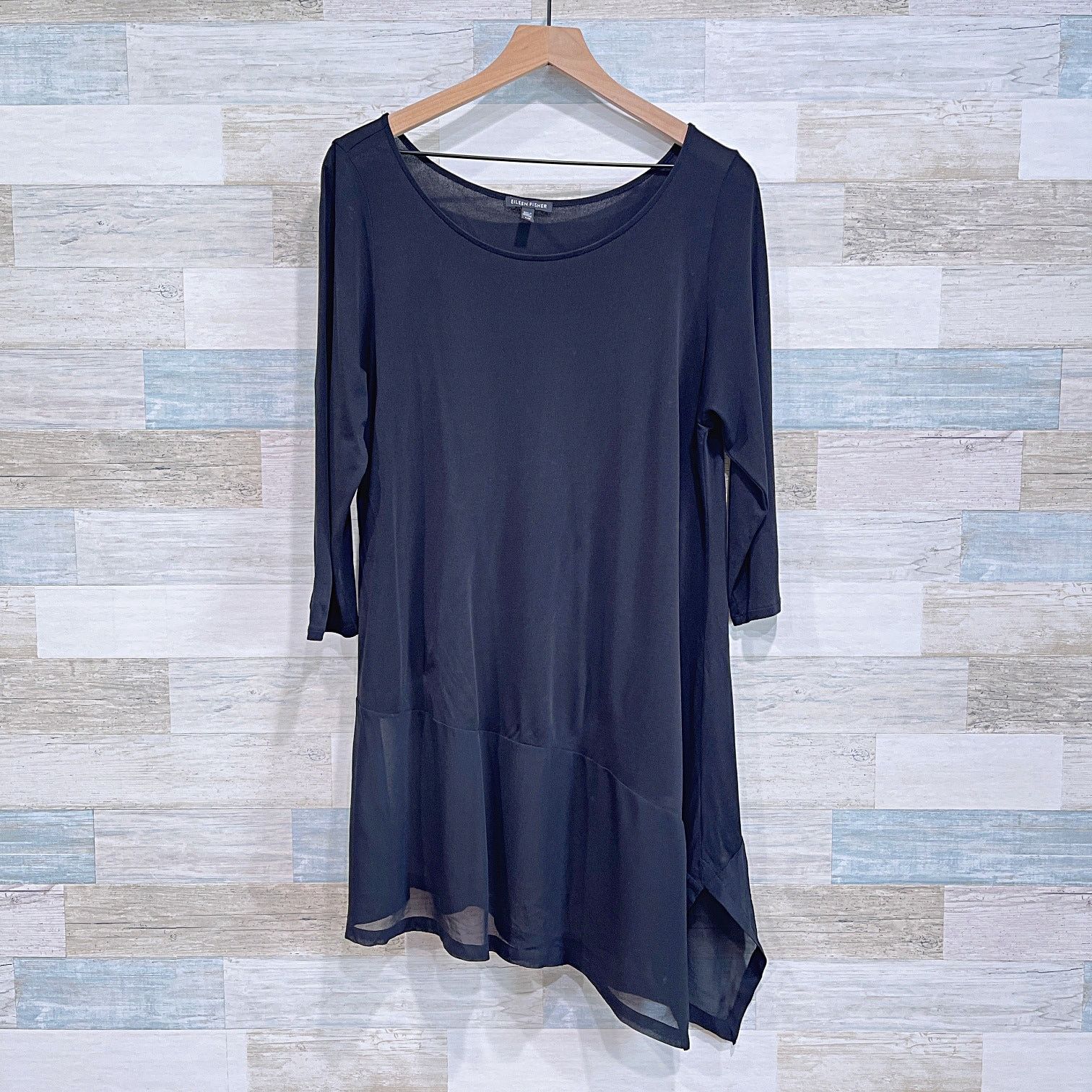 Eileen Fisher Eileen Fisher Silk Asymmetric Hem Tunic Black Womens Large Size L / US 10 / IT 46 - 1 Thumbnail