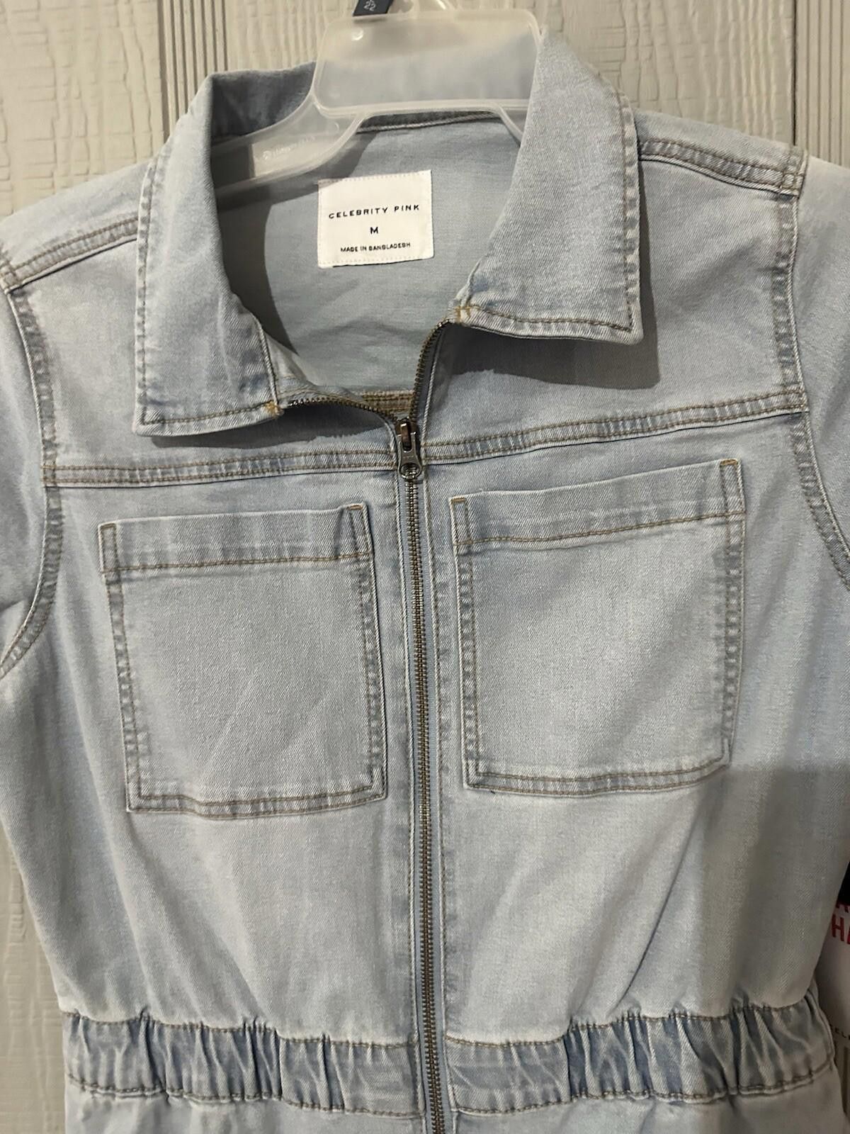 Designer Celebrity Pink Blue Denim Jumpsuit Boilersuit Size M Medium Size 32" / US 10 / IT 46 - 2 Thumbnail