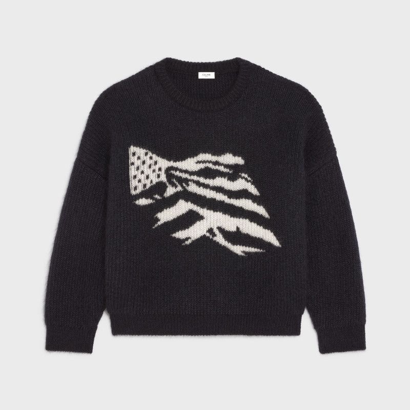 Celine o1mle0426 Ribbed Intarsia Mohair Blend Flag Sweater Size US XL / EU 56 / 4 - 1 Thumbnail