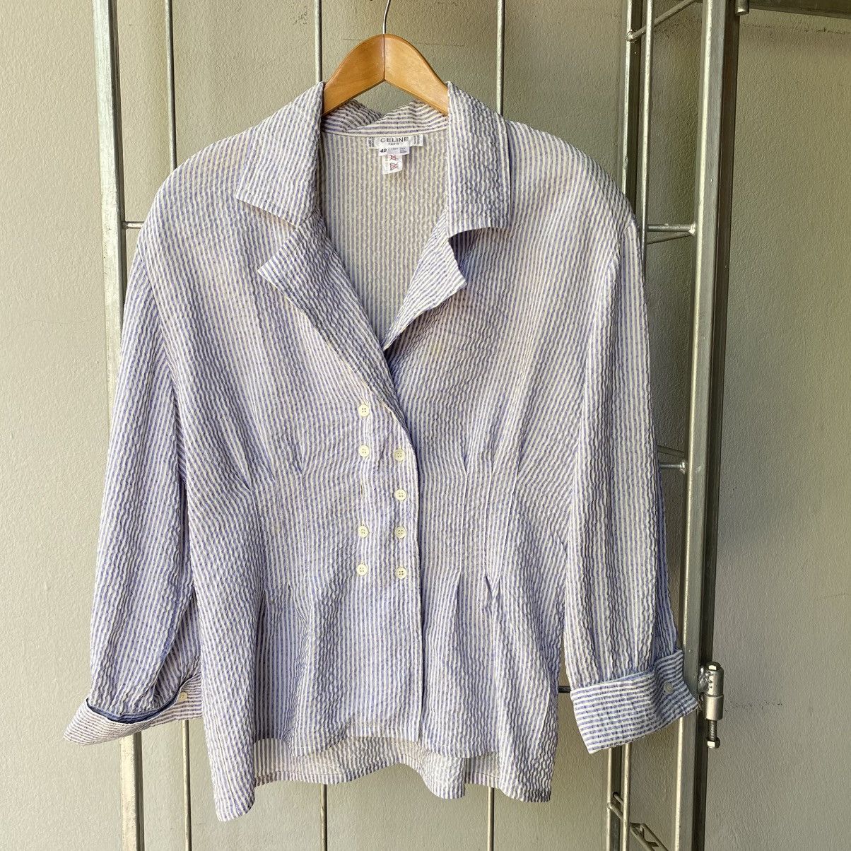 Celine CELINE Blue & White Striped Textured Blazer Shirt Size M / US 6-8 / IT 42-44 - 25 Thumbnail