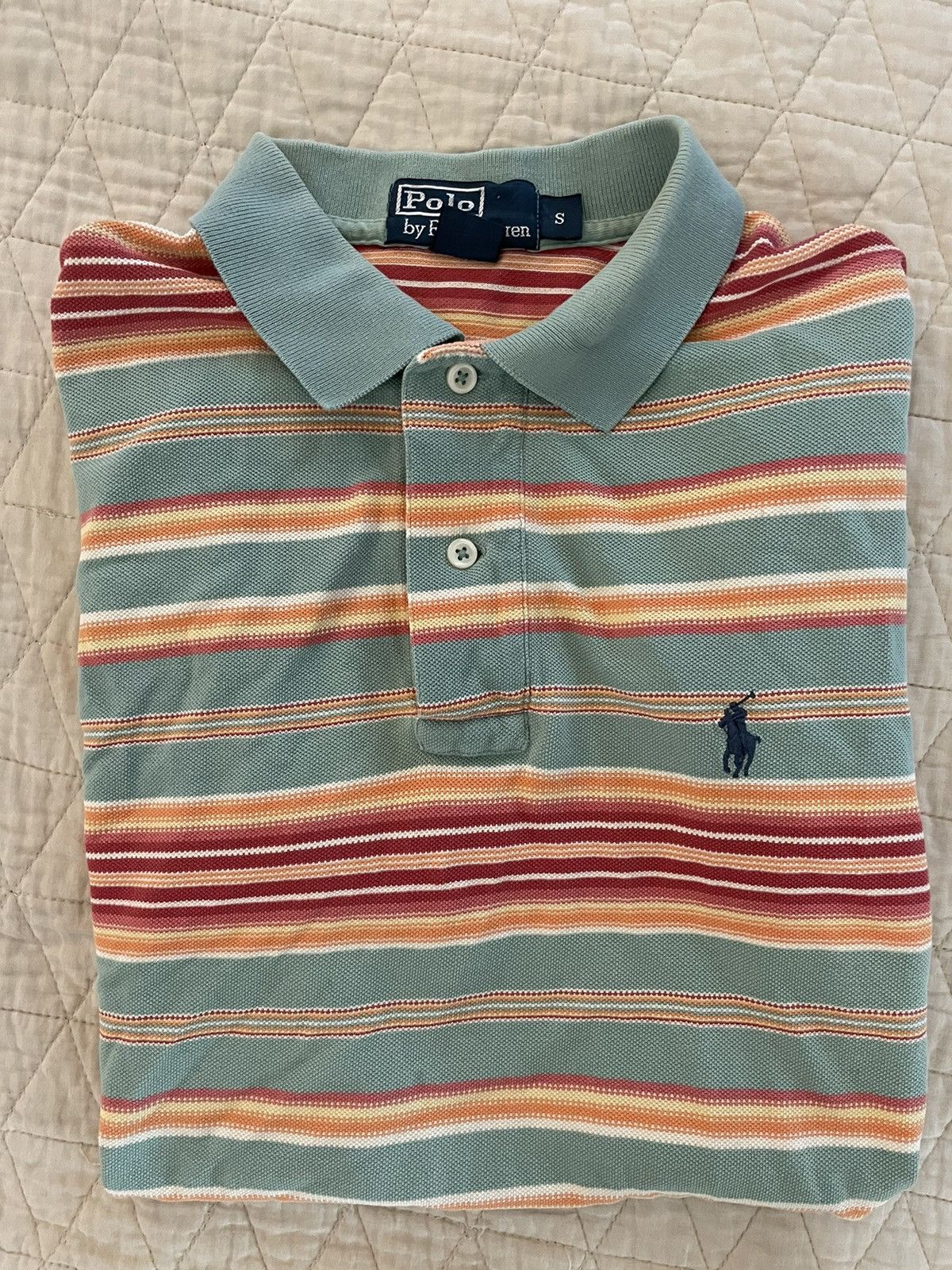 Vintage 80’s Striped Cotton Pique Polo Shirt