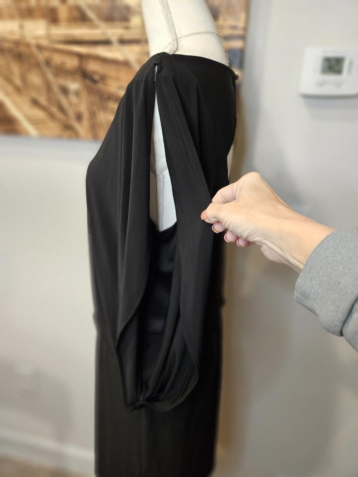 Designer Jessica Simpson Elegant Black Draped Dress #H64 Size XL / US 12-14 / IT 48-50 - 3 Thumbnail