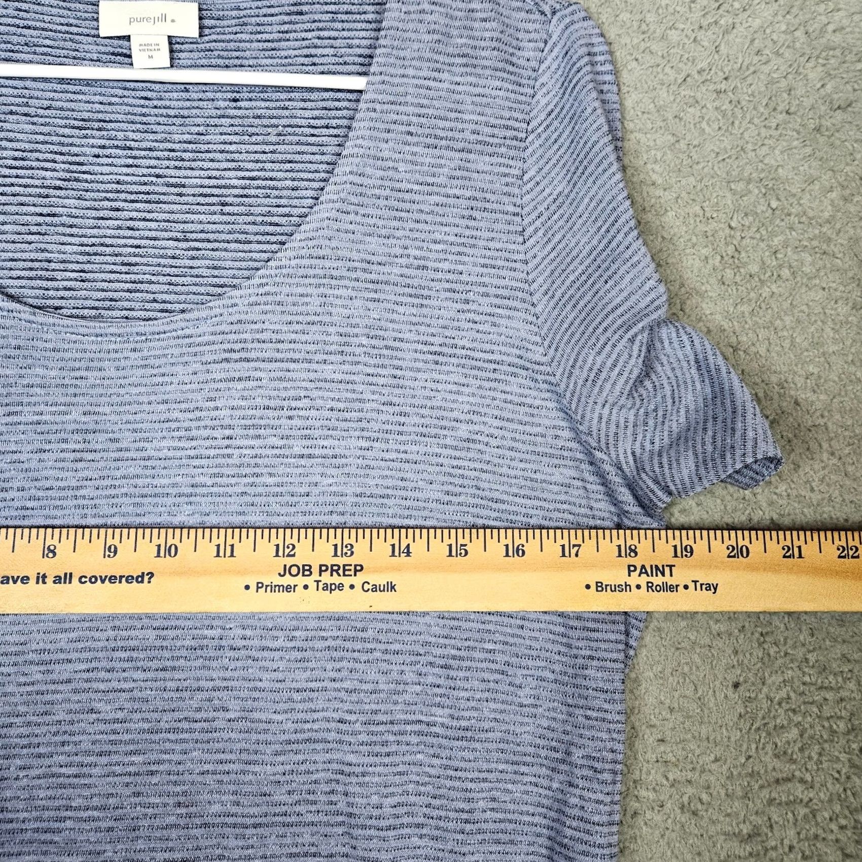 Vintage Pure Jill Top Shirt Womens M Blue Heather Tie Waist Round Neck Short Sleeve Size M Regular Fit Size M / US 6-8 / IT 42-44 - 3 Thumbnail