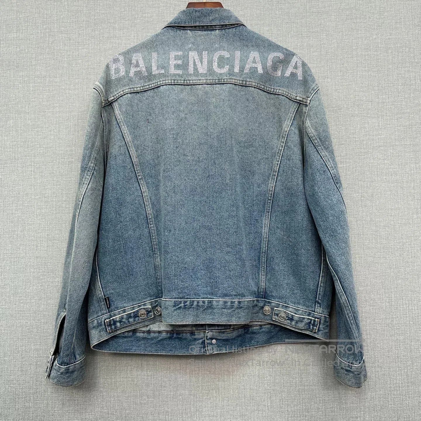Balenciaga Balenciaga Distressed Rhinestone Logo Denim Jacket. Size XXS / US 00 / IT 34 - 2 Thumbnail