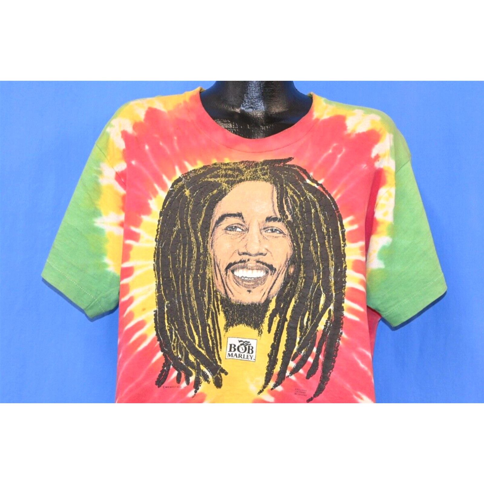 image of Fruit Of The Loom Vintage 90's Bob Marley Tie Dye Jamaica Reggae Rastafari Puffy Paint T-Shirt XL i