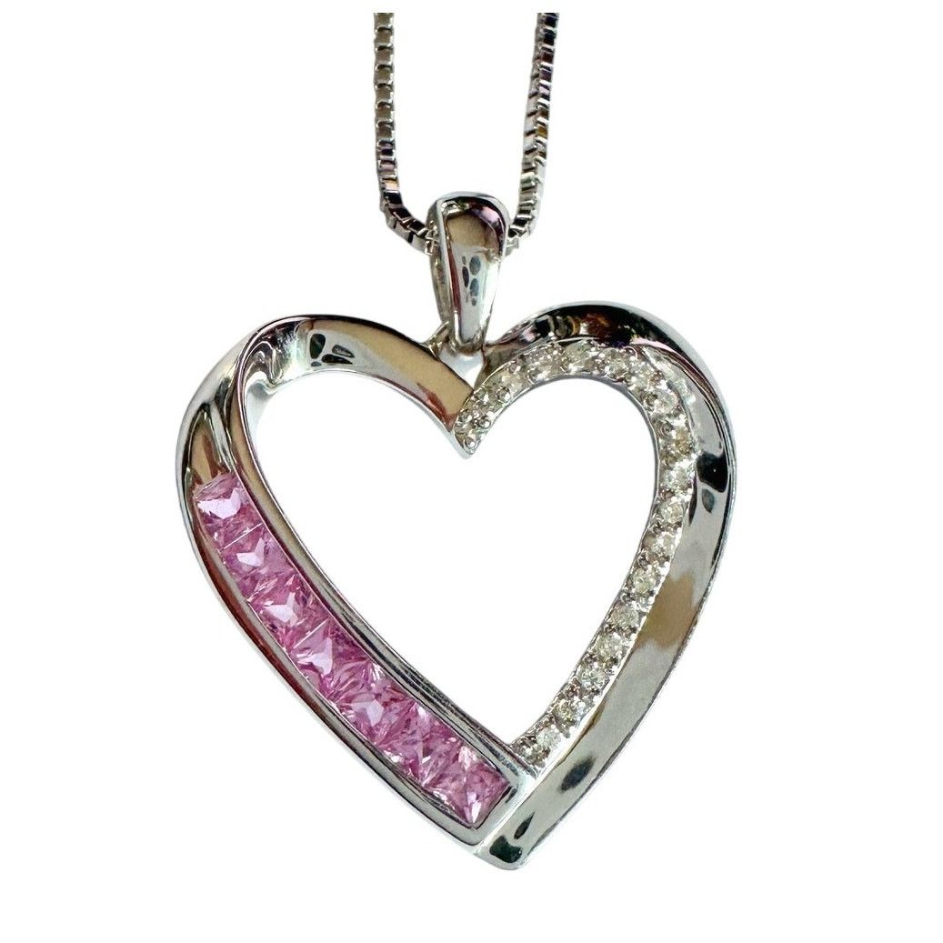 Pink & White Heart Necklace with Lab Created Sapphires