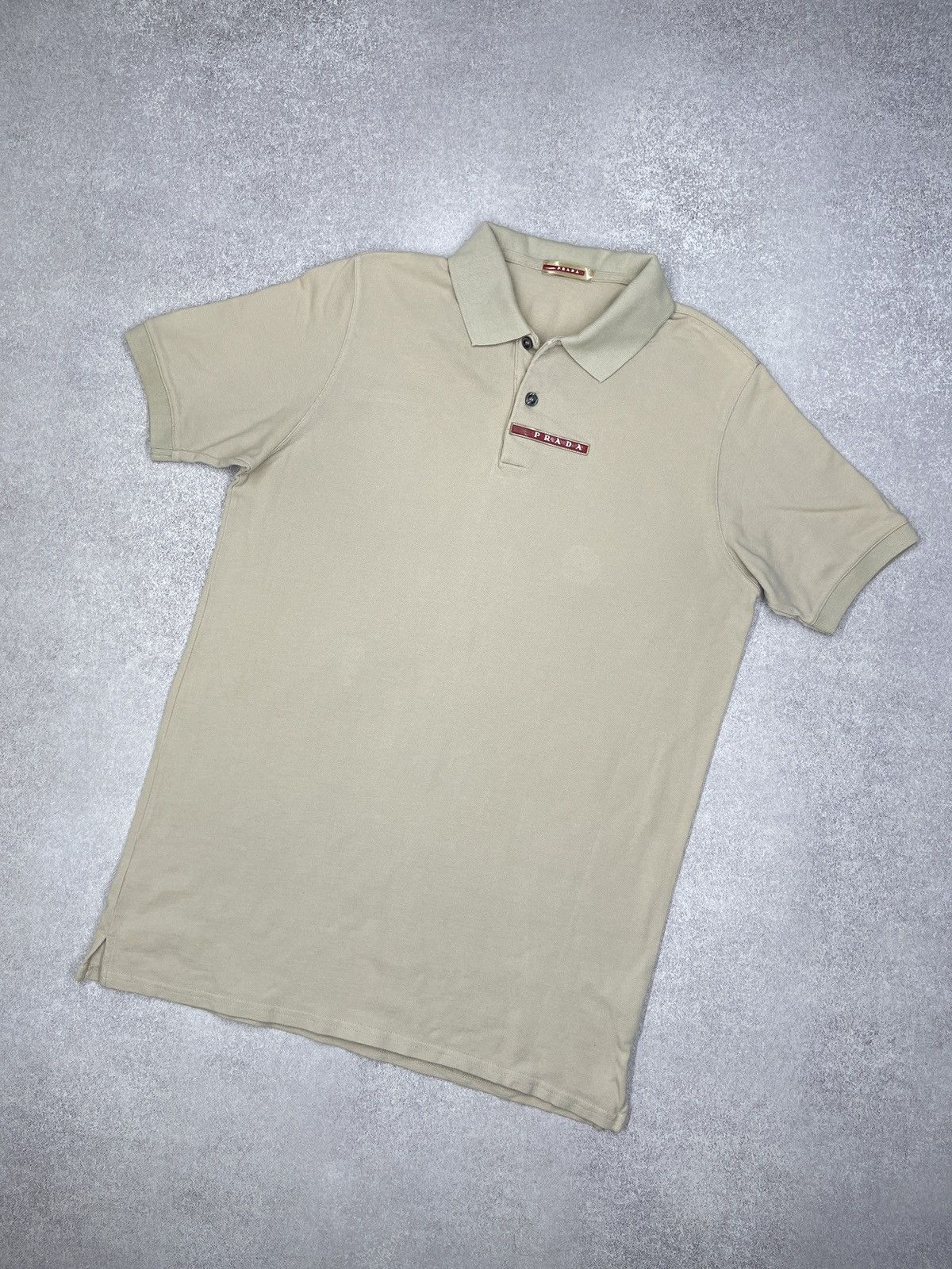 Vintage Prada Red Tab Polo Shirt Beige Italy Size L