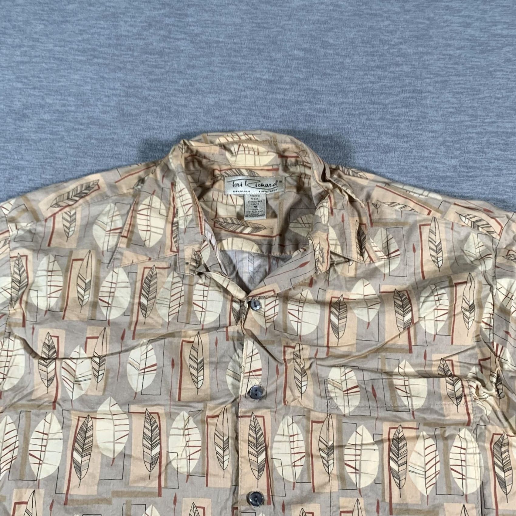 Tori Richard Tori Richard Shirt Mens Medium Beige Brown Leaf Print Button Up Cotton Hawaii Size US M / EU 48-50 / 2 - 4 Thumbnail