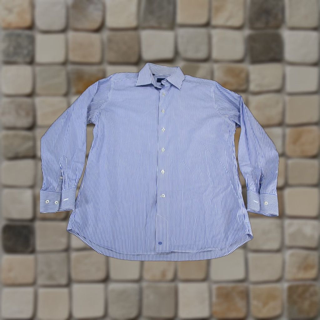David Donahue VINTAGE David Donahue Dress Shirt Mens 17 White Striped Cotton Long Sleeve 17 White Mens Dress Shirt Size 46R - 1 Thumbnail