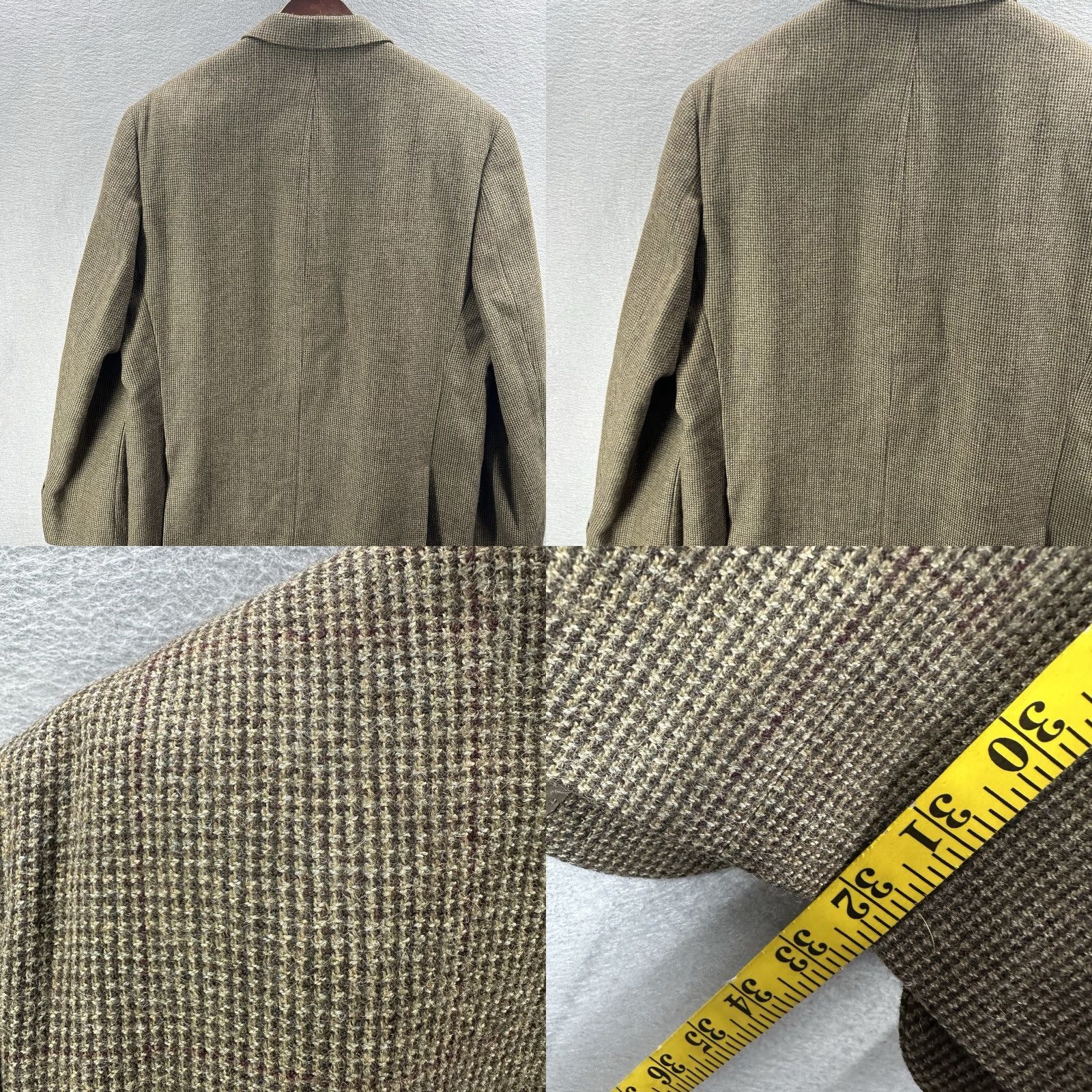 Ralph Lauren VINTAGE Ralph Lauren Sport Coat Blazer Mens 48 Houndstooth Tweed Beige 90s Preppy USA Mens Size 48R - 8 Thumbnail