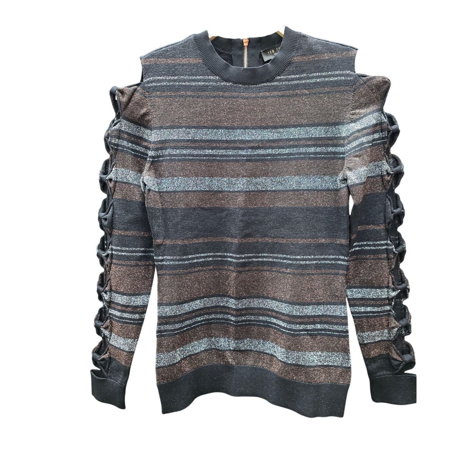 Ted Baker Ted Baker, Integral Jelinna Metallic Stripe Bow Swtr, Size 1 Size XS / US 0-2 / IT 36-38 - 4 Thumbnail
