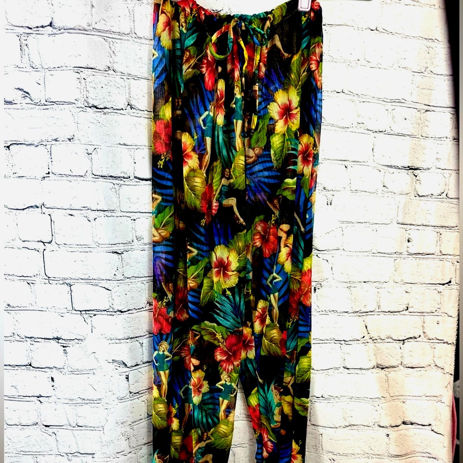 Other Kathy Ireland Sheer Drawstring Coverup Pants Pin Up Girl L Size 33" - 3 Thumbnail