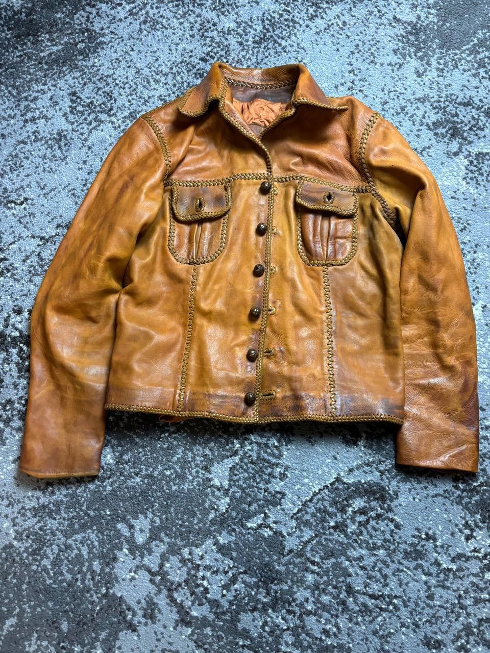Pre-owned Avant Garde X If Six Was Nine Vintage 70 Mexico Pieles Pitic Handmade Biker Leather Jacket In Brown