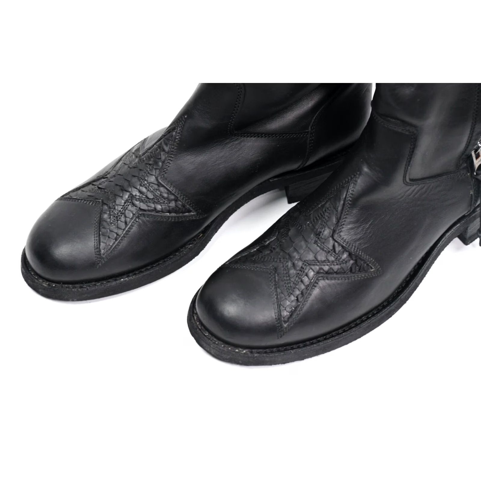 Skin Sancho Boots Women's Black Biker Leather Mid-Calf Size 39 US 8.5 Low Heel Snake Skin Pattern? Size US 9 / IT 39 - 4 Thumbnail