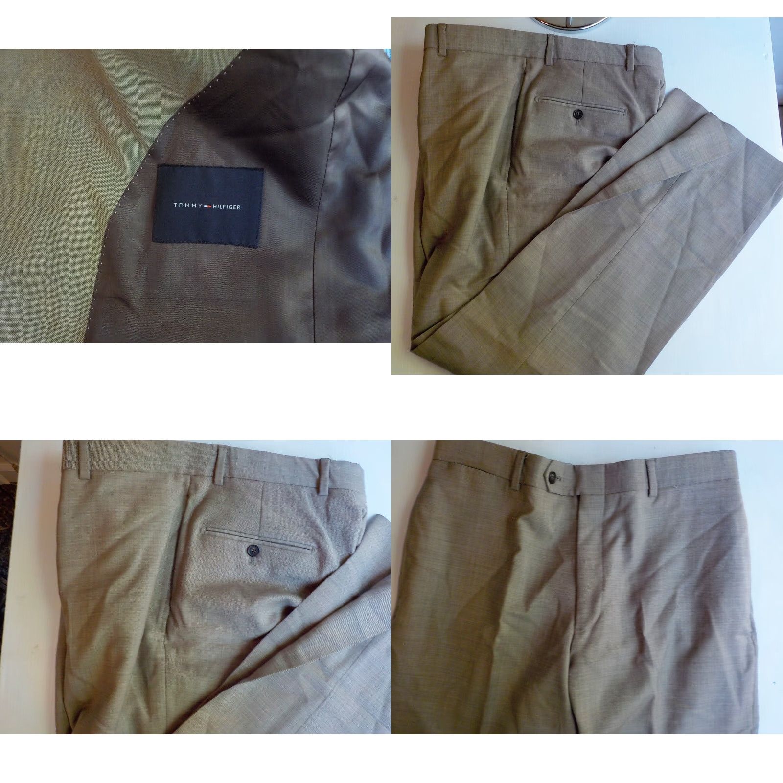 Tommy Hilfiger TOMMY HILFIGER Suit 2 Button Wool Flat Front Pants SZ 38L 33X30 Dark Beige Mens Size 38R - 8 Thumbnail