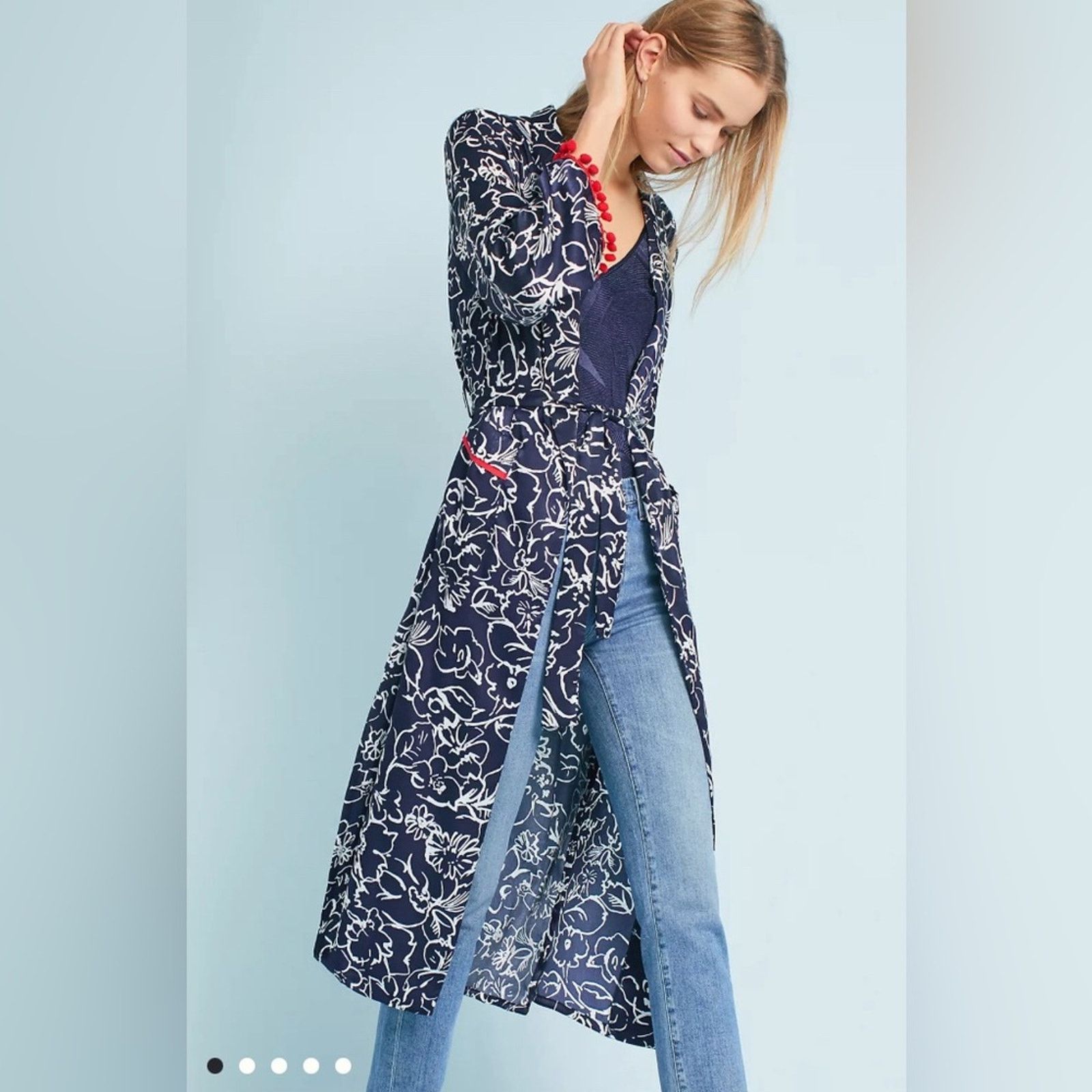MISA Los Angeles Misa Azores Tasseled Navy Blue & White Floral Kimono XS NEW Size XS / US 0-2 / IT 36-38 - 1 Thumbnail