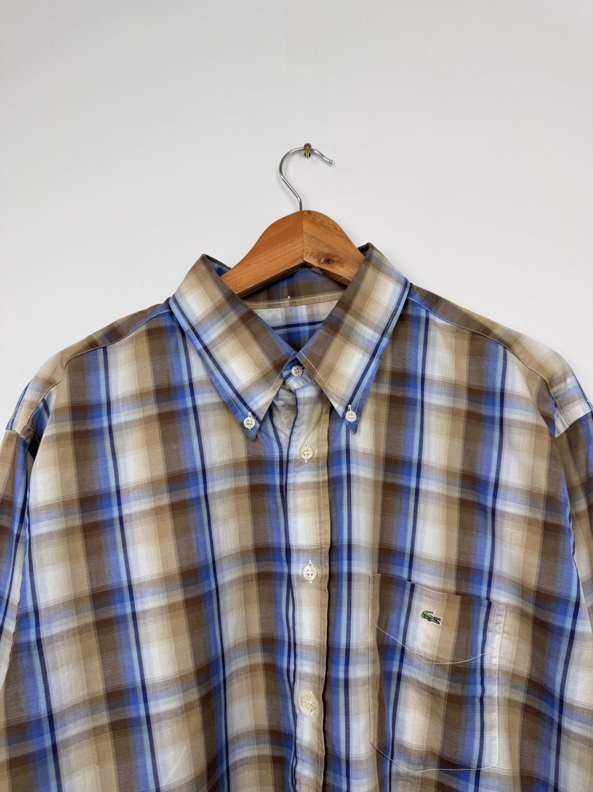 Lacoste Lacoste Men Classic Plaid Cotton Button Up Brown Blue Size S Size US S / EU 44-46 / 1 - 2 Thumbnail