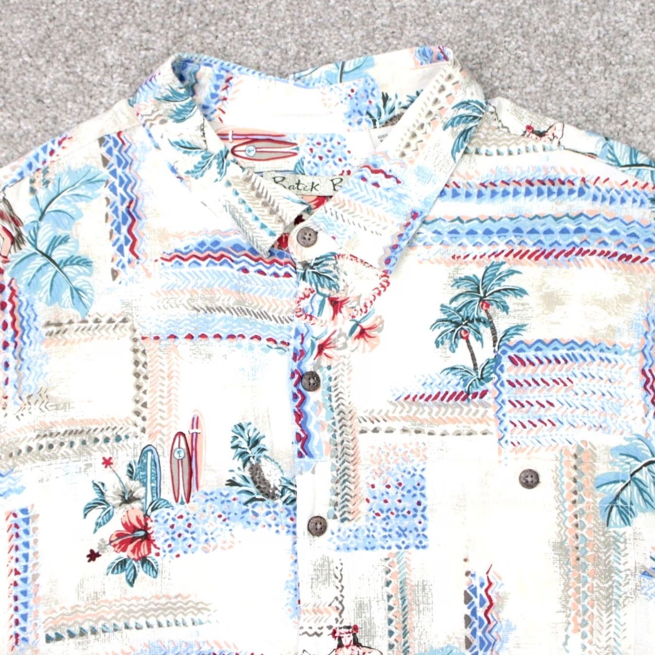ALOHAS Batik Bay Shirt Mens 2XL Beige Aloha All Over Print AOP Rayon Hawaiian S/S - Button-Up, Short Sleeve, Floral, Casual, Vintage? Size US XXL / EU 58 / 5 - 3 Thumbnail