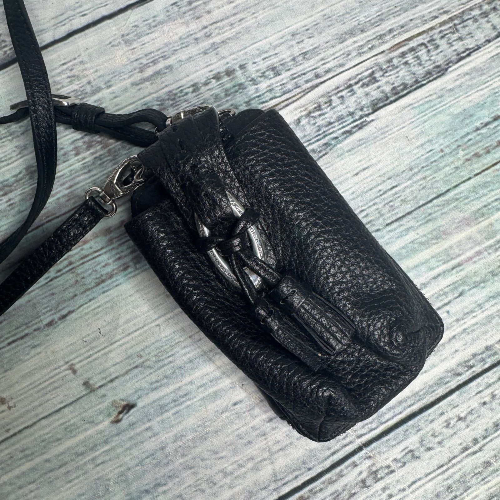 Brighton Brighton Black Pebbled Leather Crossbody Wallet Tassel Bag Size ONE SIZE - 1 Thumbnail