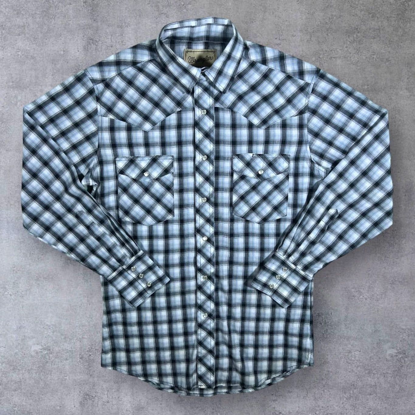 Wrangler VINTAGE Wrangler Western Shirt Mens Small Blue Black White Check Popper Long Sleeve Button-Up Size US S / EU 44-46 / 1 - 2 Thumbnail