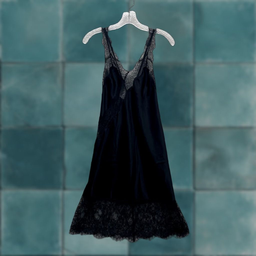 Victoria's Secret Victoria's Secret Midi Slip Dress Small Black Satin Lace Chemise Lingerie Dress Women S Black Satin Lace Chemise Victoria's Secret Size S / US 4 / IT 40 - 1 Thumbnail