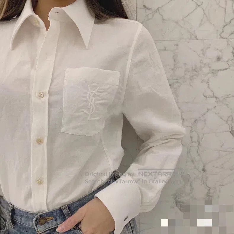 Saint Laurent Paris Saint Laurent Paris Embroidered White Shirt Size XXS / US 00 / IT 34 - 6 Thumbnail