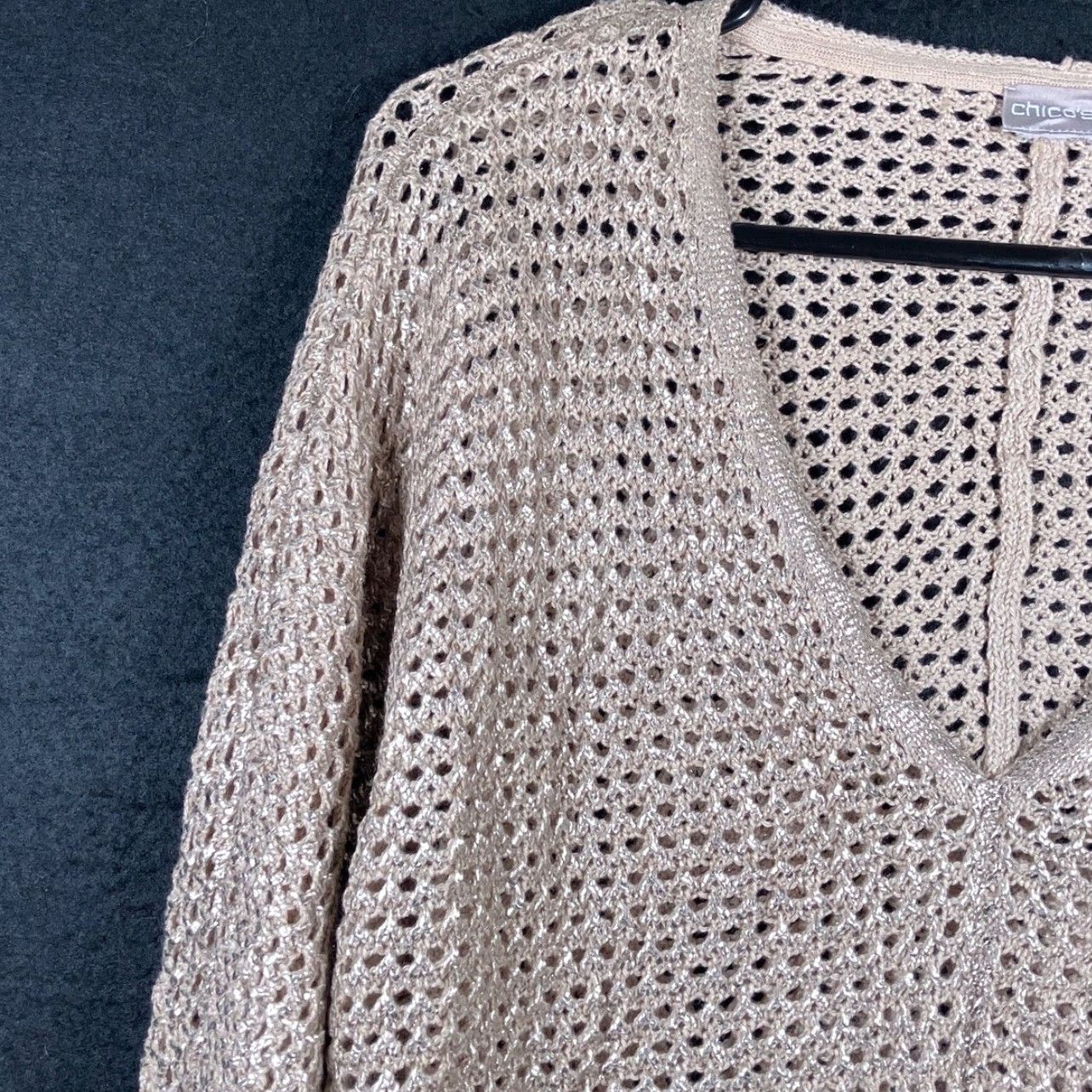 Vintage Chicos Womens Sweater Brown V-Neck Open Knit Pullover Long Sleeve L Regular Knit Pullover Size L / US 10 / IT 46 - 4 Thumbnail