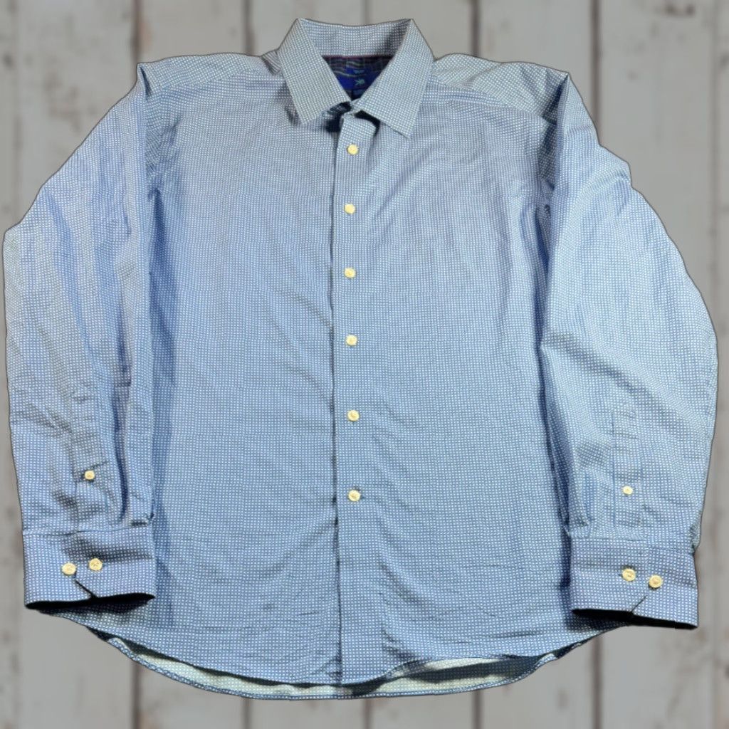 Egara VINTAGE Egara Shirt Geometric Blue Long Sleeve Non Iron Button-Up Shirt XL Men Slim fit Size US XL / EU 56 / 4 - 1 Thumbnail