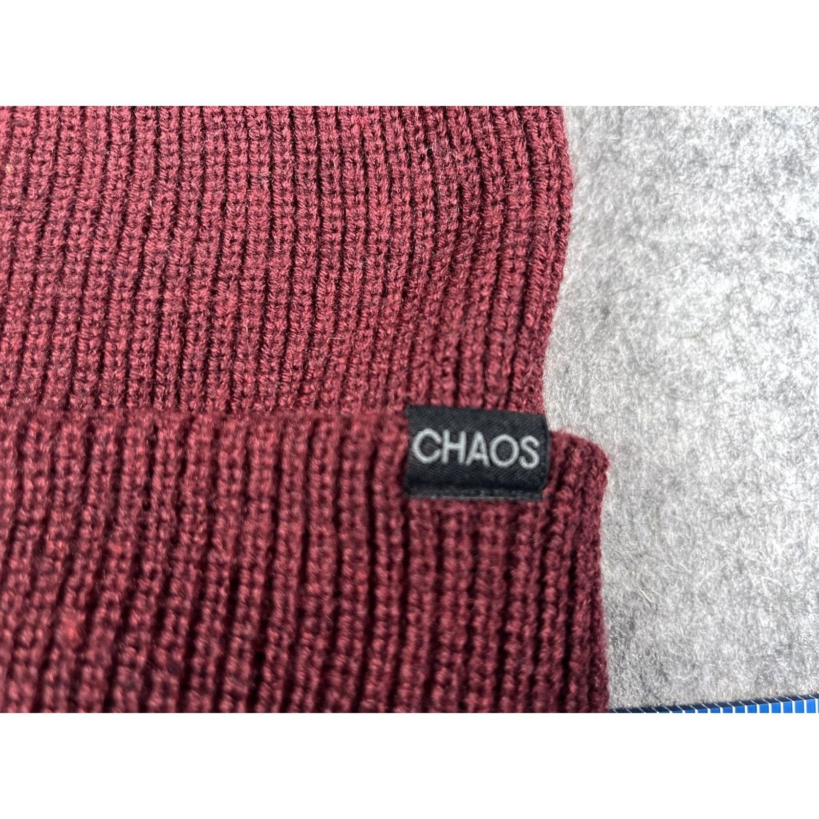 Vintage Chaos Hat Beanie Mens One Size Red Knit Cuffed Stretch Winter Casual Warm Size ONE SIZE - 2 Thumbnail