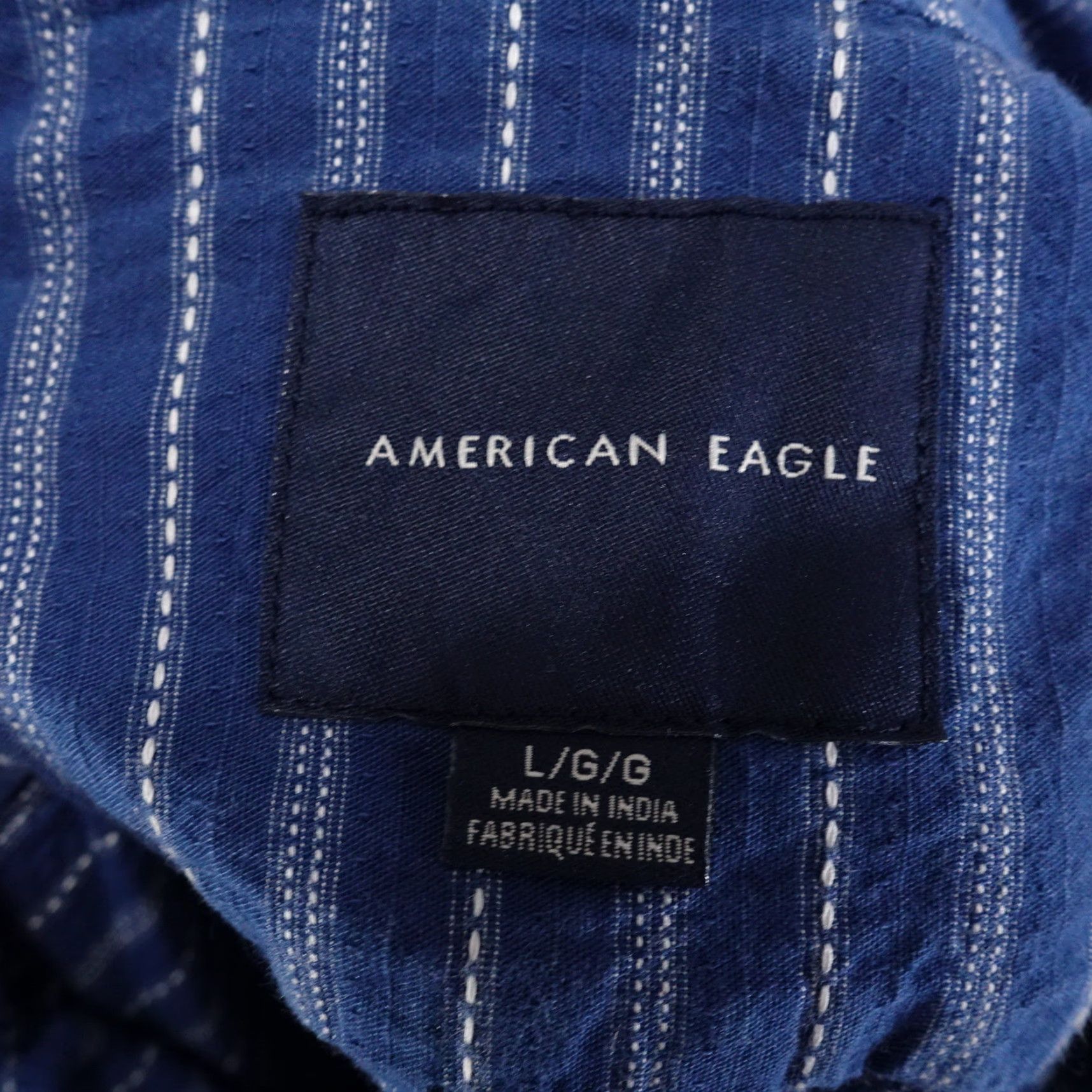 American Eagle Outfitters AMERICAN EAGLE Button-Up Shirt Blue Striped Short Sleeve Mens L Large Size US L / EU 52-54 / 3 - 6 Thumbnail