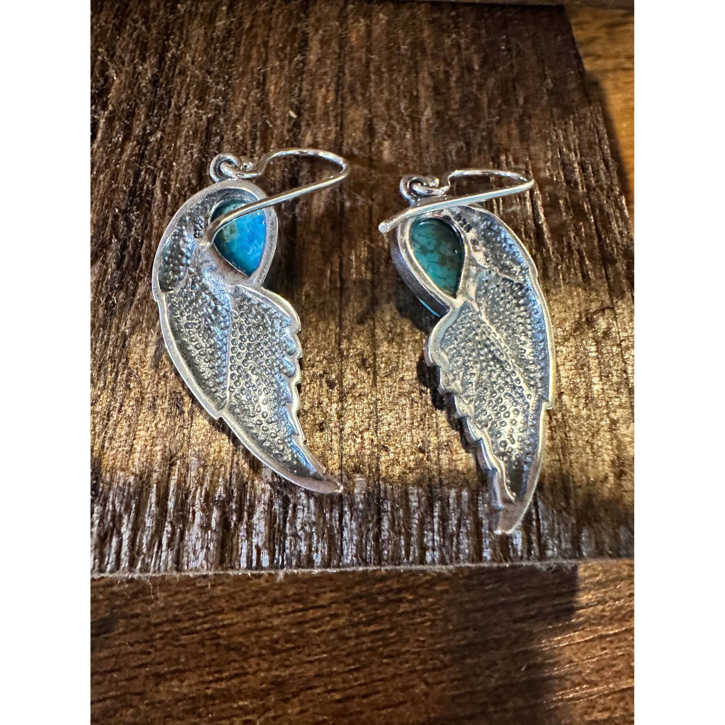 Other Navajo Eagle Wing Turquoise Earrings in Sterling Silver - Ha Size ONE SIZE - 8 Thumbnail