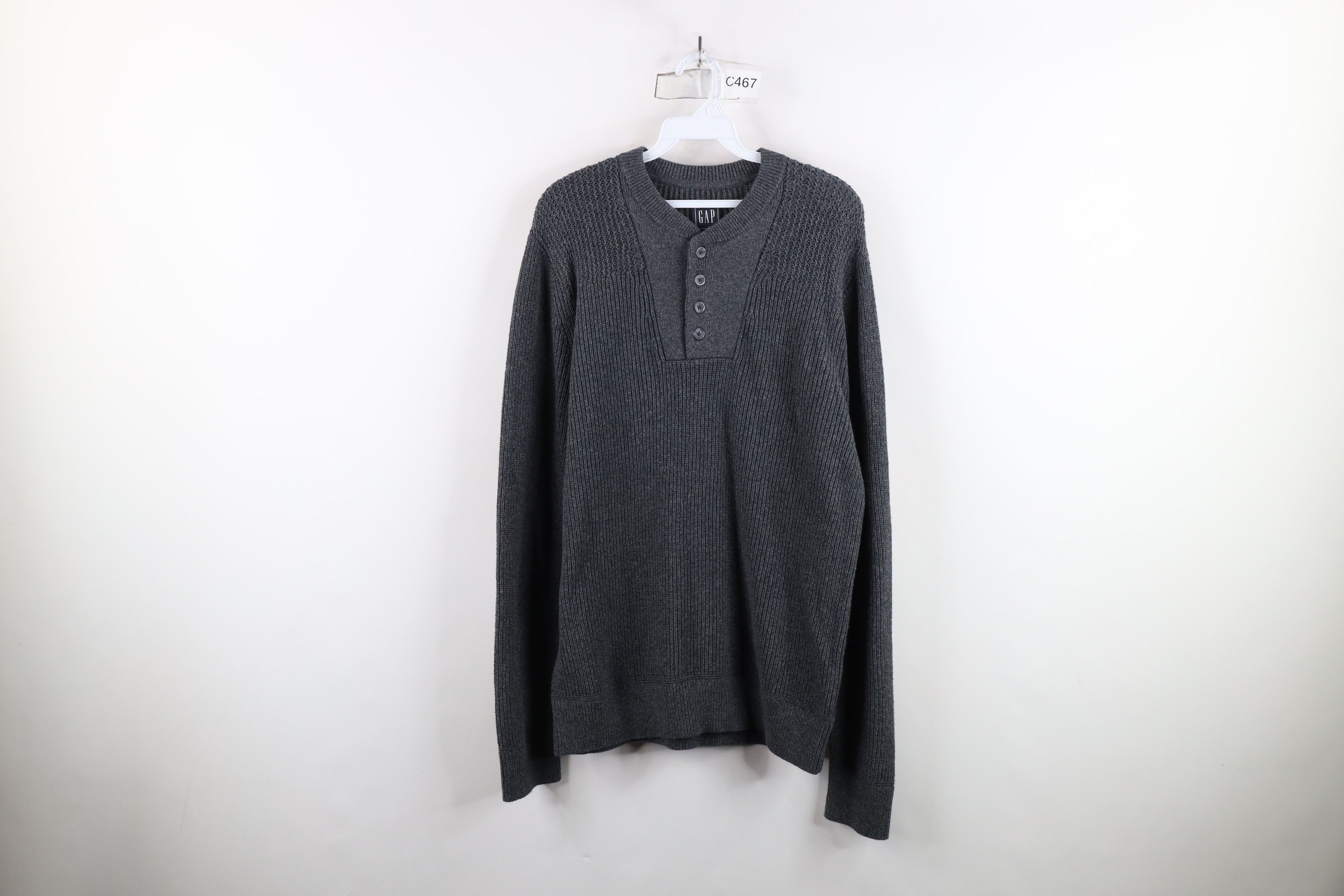Gap × Vintage Vintage Gap Blank Cotton Ribbed Knit Henley Sweater Gray Size US M / EU 48-50 / 2 - 1 Thumbnail