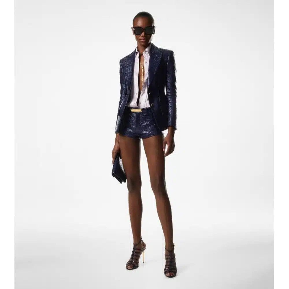 Tom Ford o1loc1c0325 GI2975 Croc Embossed Jacket in Blue Size S / US 4 / IT 40 - 4 Thumbnail