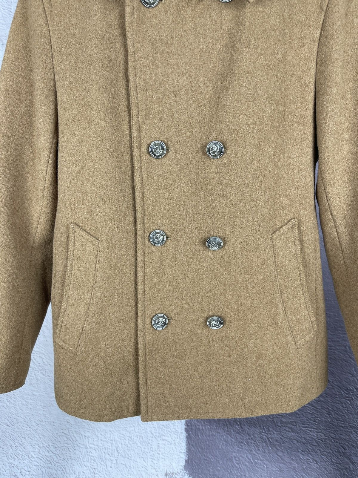 Japanese Brand Takeo Kikuchi Tokyo beige double breasted wool pea coat Size US L / EU 52-54 / 3 - 5 Thumbnail