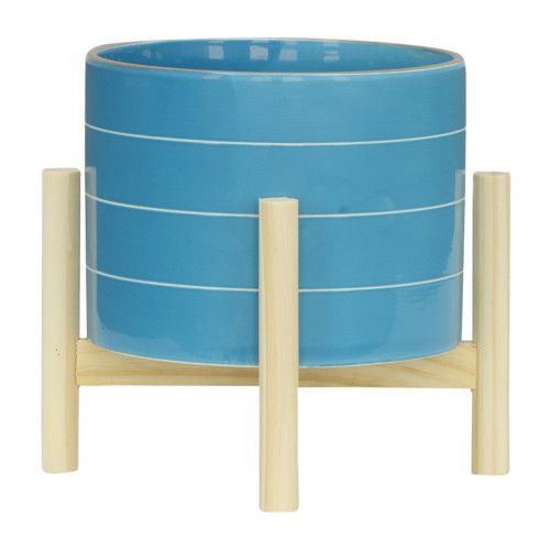 Designer × Homemade 8" STRIPED PLANTER W/ WOOD STAND, SKYBLUE Size US L / EU 52-54 / 3 - 2 Thumbnail