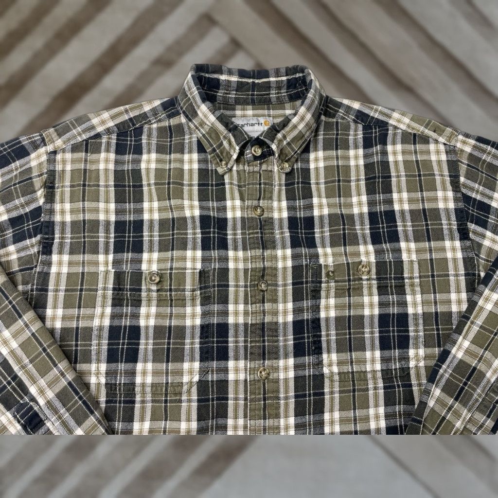 Carhartt VINTAGE Carhartt Shirt Plaid Long Sleeve Mid-Weight Flannel Green ARG XL Mens Button-Up Pockets Outdoor Decade? Size US XL / EU 56 / 4 - 1 Thumbnail