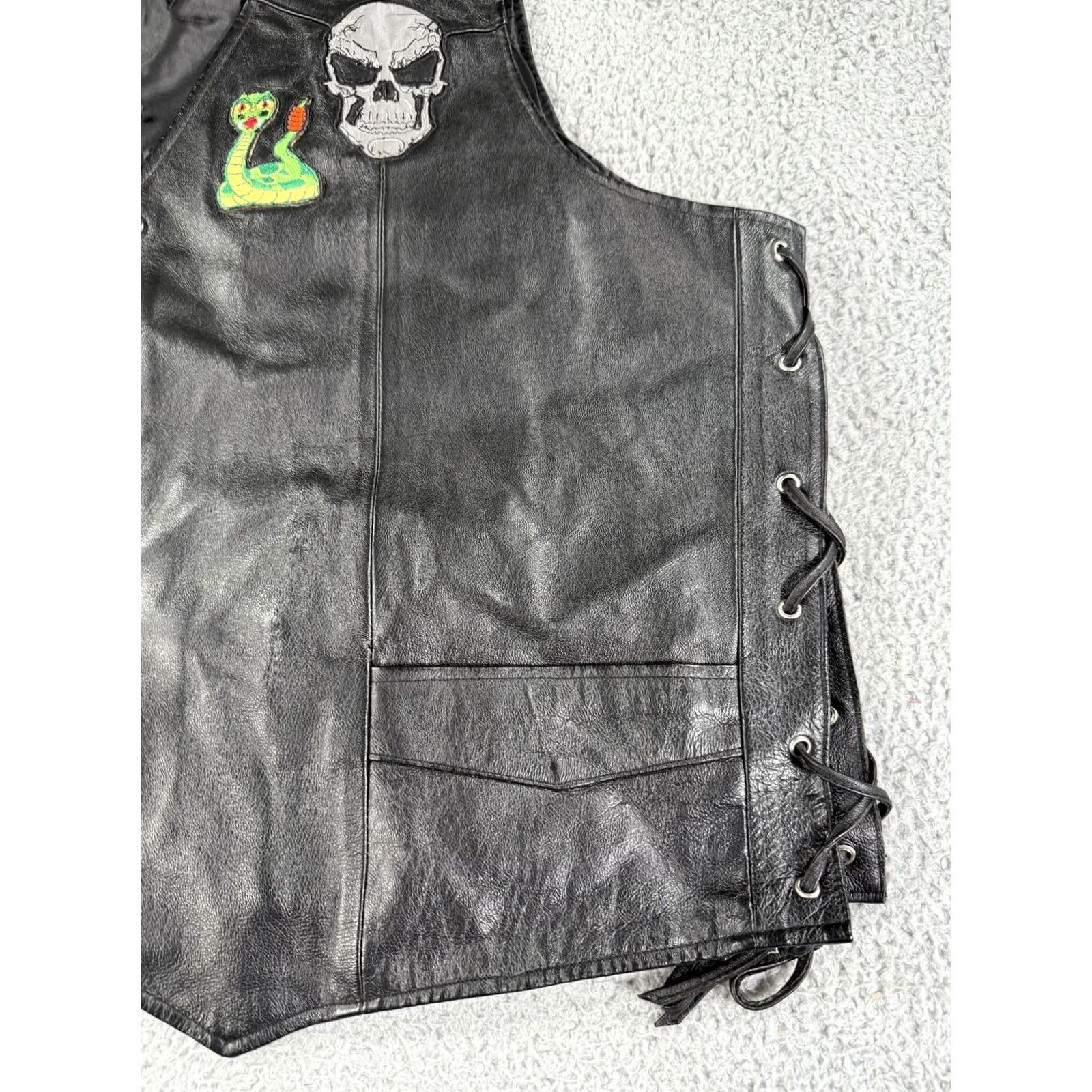 Vintage VINTAGE Leather Motorcycle Vest Mens 3XL Black Club Biker Patch Snake Skull Texas Rally Size US XXL / EU 58 / 5 - 4 Thumbnail